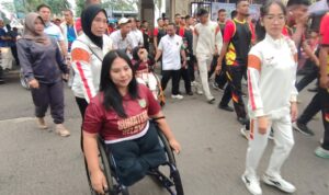 Salah satu atlet disabilitas dalam organisasi NPCI Sumsel, saat menghadiri perayaan Haornas 2025 Sumsel di halaman DPRD Sumsel (IST)