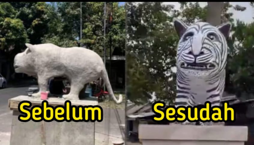 Patung Macan Putih di Kabupaten Kediri Jatim (Dok. TikTok @seputar_kediri , @saustartar / Seputarsumatera.com)
