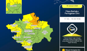 Prakiraan Cuaca 5 Januari 2025 Sore: Hujan Lebat dan Angin Kencang di Sumsel (Dok. BMKG Sumsel / Seputarsumatera.com)